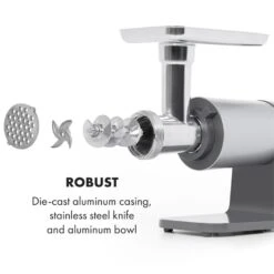 Mett Max Elektrischer Fleischwolf 600W Kupfermotor Aluminium 14 Mett Max Elektrischer Fleischwolf 600W Kupfermotor Aluminium -Haushaltsgeräte Store 10034244 yy 0005 logo Klarstein Mett Max elektrischer Fleischwolf grau
