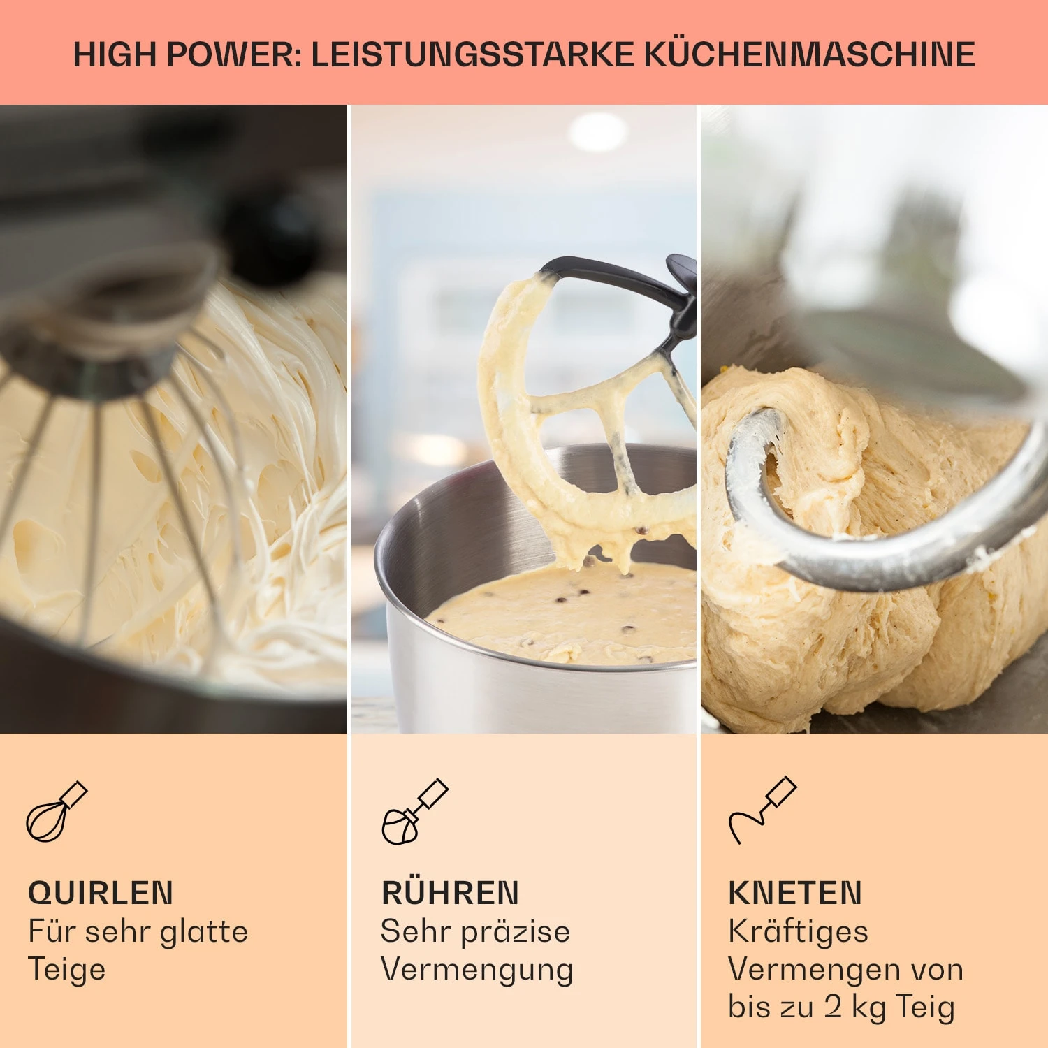Bella Elegance Küchenmaschine 2000 W 2,7 PS 5,2 Ltr Edelstahl BPA-frei 4 Bella Elegance Küchenmaschine 2000 W 2,7 PS 5,2 Ltr Edelstahl BPA-frei – Bild 2