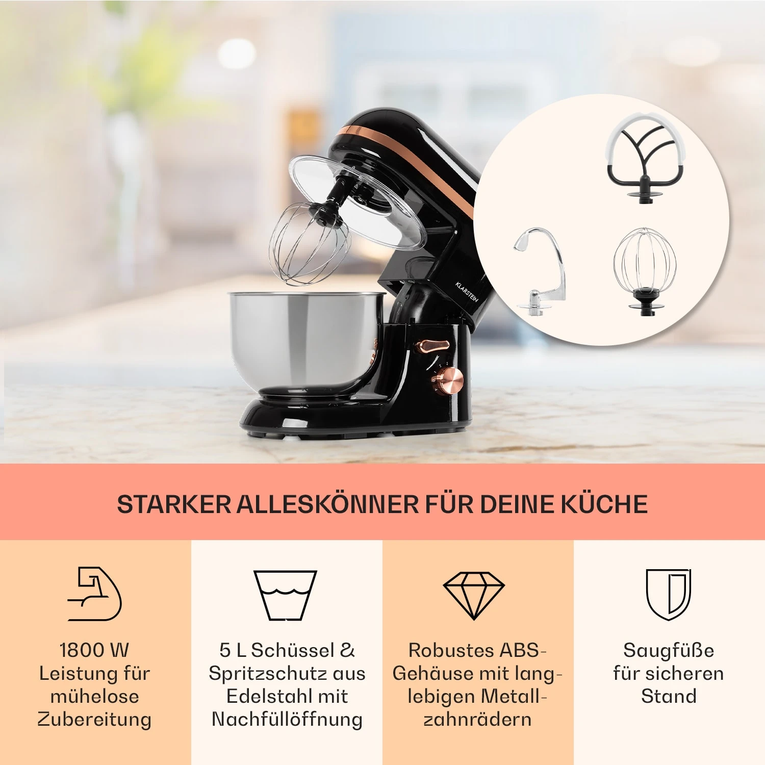 Bella Elegance Küchenmaschine 2000 W 2,7 PS 5,2 Ltr Edelstahl BPA-frei 5 Bella Elegance Küchenmaschine 2000 W 2,7 PS 5,2 Ltr Edelstahl BPA-frei – Bild 3
