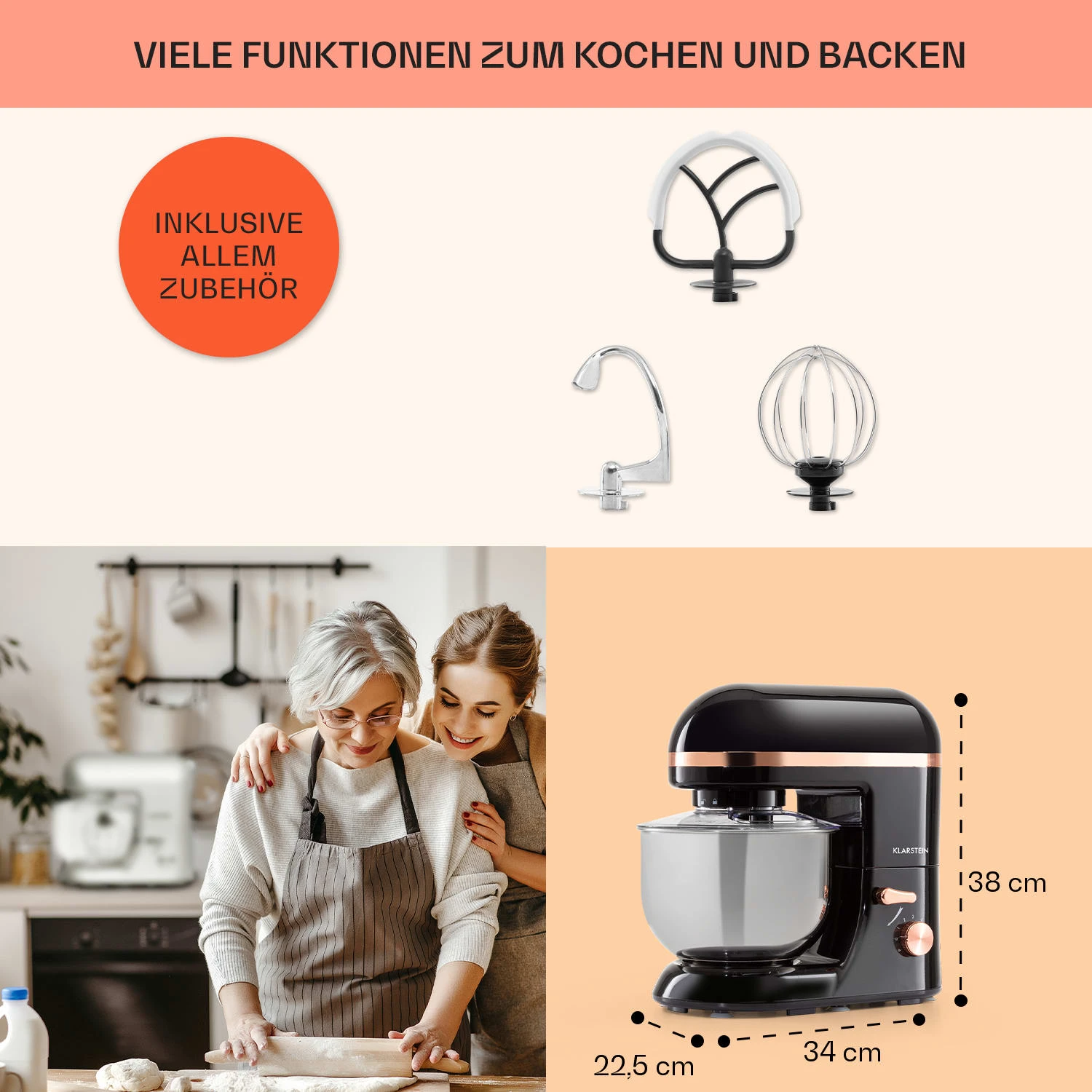 Bella Elegance Küchenmaschine 2000 W 2,7 PS 5,2 Ltr Edelstahl BPA-frei 7 Bella Elegance Küchenmaschine 2000 W 2,7 PS 5,2 Ltr Edelstahl BPA-frei – Bild 5