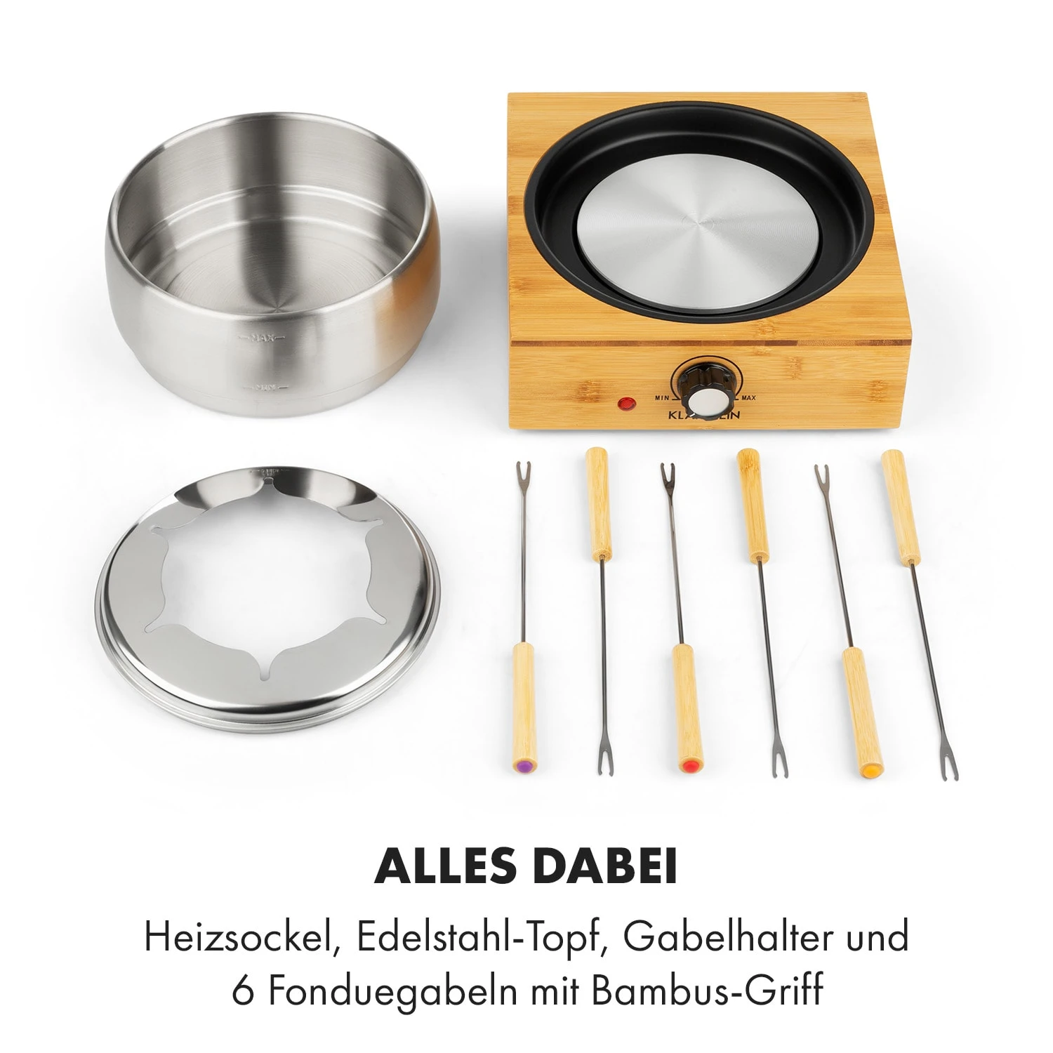 Bambus Fondue Edelstahl-Topf 800W 6 Bambus Fondue Edelstahl-Topf 800W – Bild 4