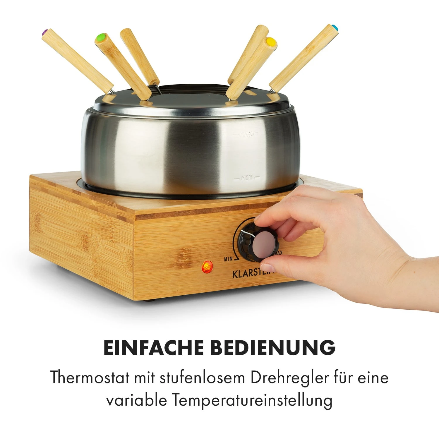 Bambus Fondue Edelstahl-Topf 800W 7 Bambus Fondue Edelstahl-Topf 800W – Bild 5