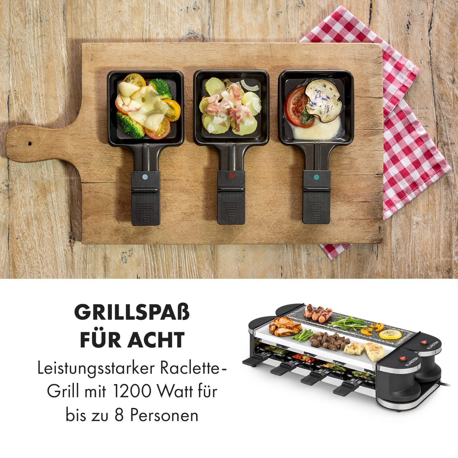 Tenderloin 50/50 Raclette-Grill 1200W 8 Personen Natursteinplatte Metallgrillplatte 4 Tenderloin 50/50 Raclette-Grill 1200W 8 Personen Natursteinplatte Metallgrillplatte – Bild 2
