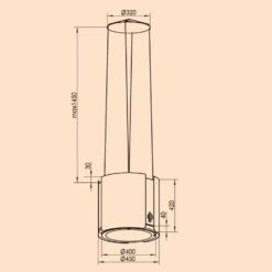 Skyfall Smart Inselabzugshaube Ø45cm Umluft 402m³/h LED -Haushaltsgeräte Store 10035379 yy 0008 dimensions