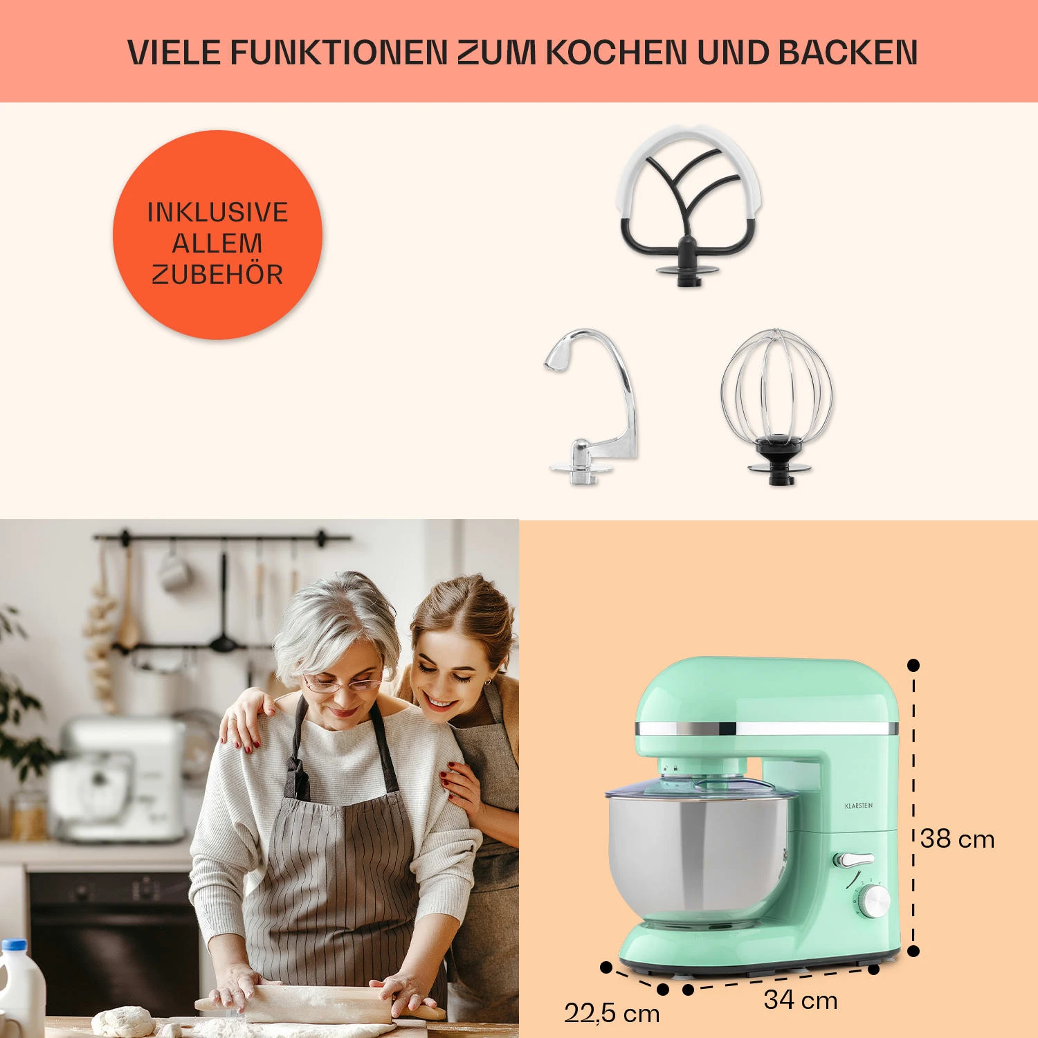 Bella Elegance Küchenmaschine 2000W 2,7PS 5,2 Ltr Edelstahl BPA-frei 7 Bella Elegance Küchenmaschine 2000W 2,7PS 5,2 Ltr Edelstahl BPA-frei – Bild 5