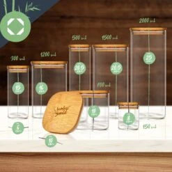 Eckiges Glas Mit Bambusdeckel Luftdicht Mit Silikonring 10x16x10 Cm 1200 Ml -Haushaltsgeräte Store 10038103 yy 0007 logo
