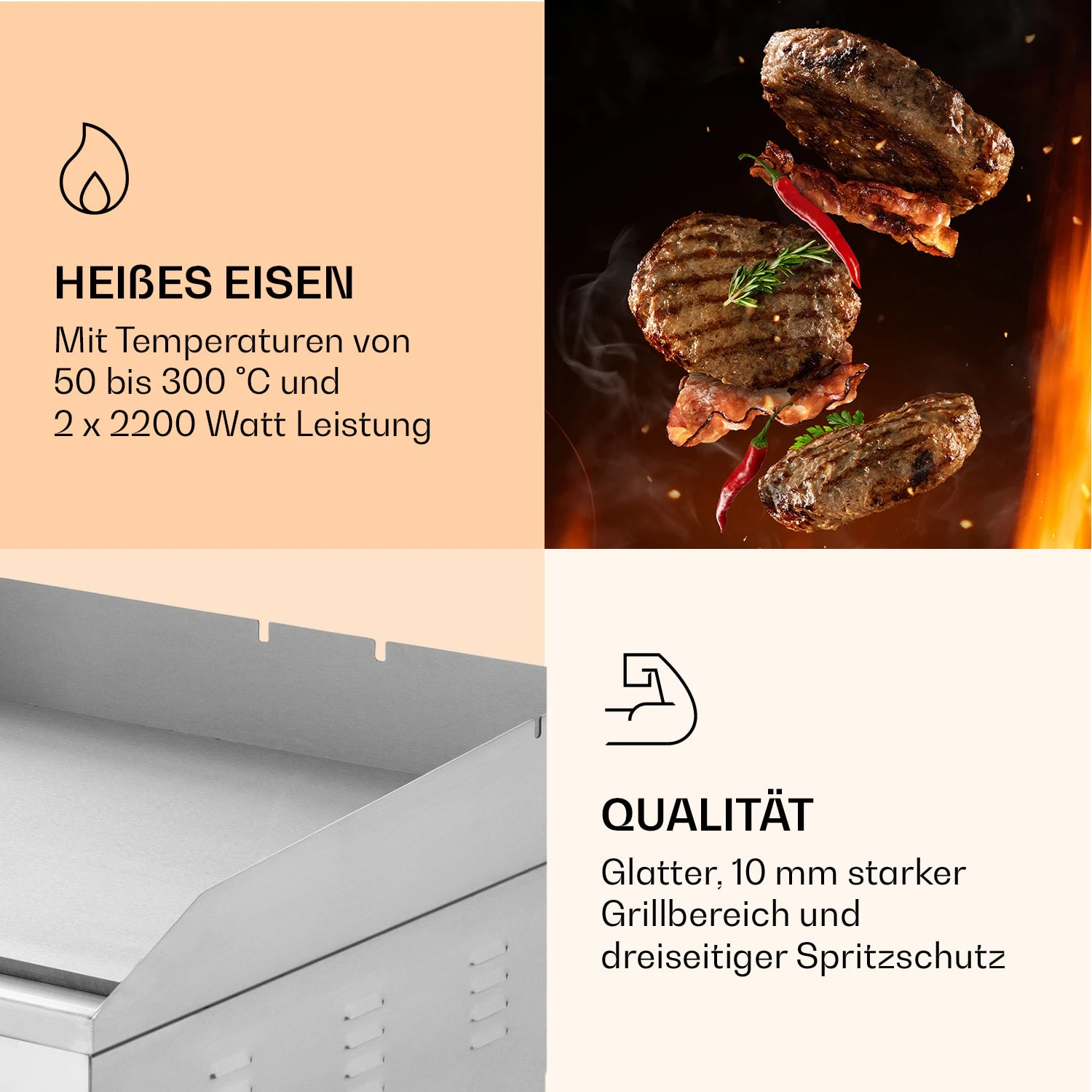 Grillmeile 4400 Elektrogrill Plancha 2x2200W Grillplatte Edelstahl 7 Grillmeile 4400 Elektrogrill Plancha 2x2200W Grillplatte Edelstahl – Bild 5