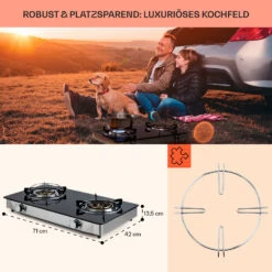 Barzona 2 Campingkocher 2 Brenner 3,4 KW & 4,3 KW Glasplatte Edelstahl -Haushaltsgeräte Store 10040043 de 0005 usp