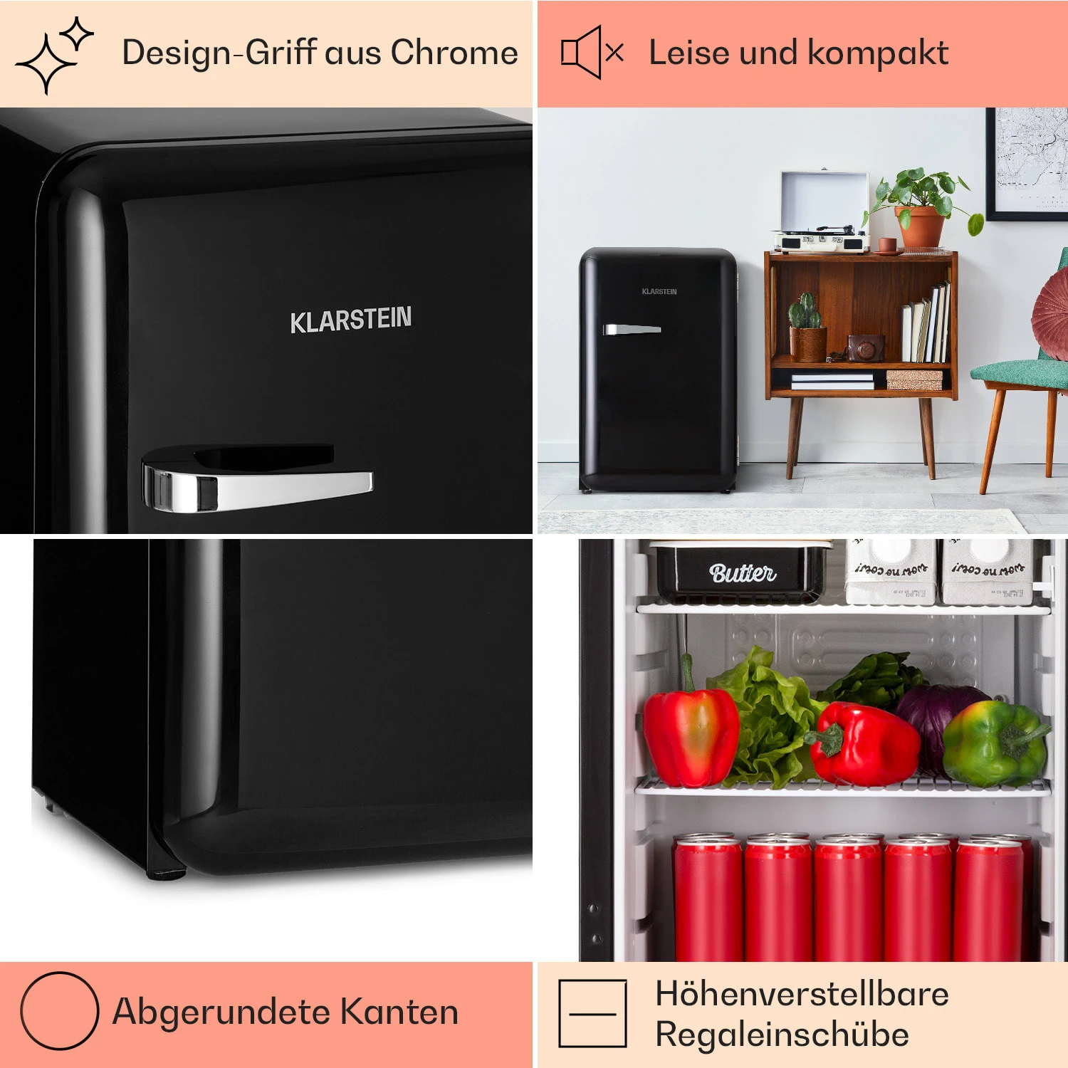 Audrey Retro-Kühlschrank 70 Liter 3 Regale 2 Türfächer Innenbeleuchtung 6 Audrey Retro-Kühlschrank 70 Liter 3 Regale 2 Türfächer Innenbeleuchtung – Bild 4