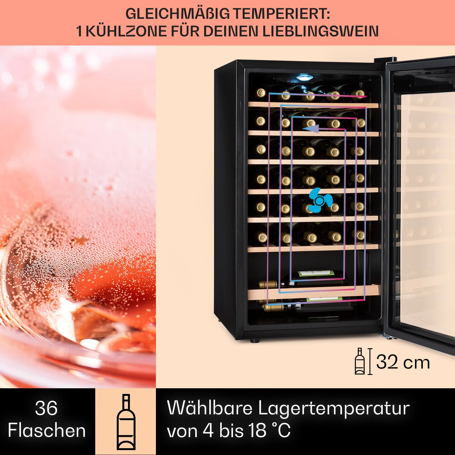 Vinamour 32 Uno Weinkühlschrank 1 Zone 95 L / 36 Flaschen 4-18°C Touch 5 Vinamour 32 Uno Weinkühlschrank 1 Zone 95 L / 36 Flaschen 4-18°C Touch – Bild 3